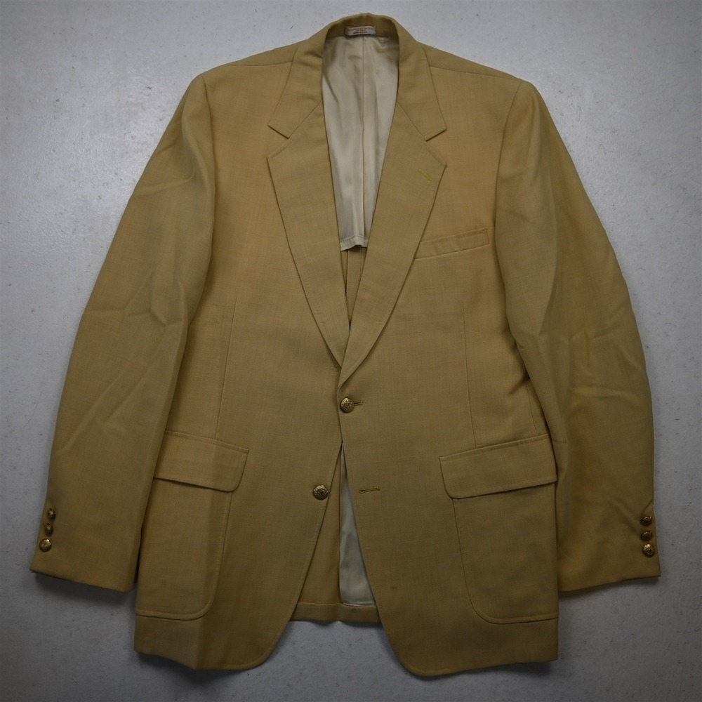 Vtg USA Made 42L Yellow Gold Button Hopsack Mens Blazer Suit Jacket Sport Coat